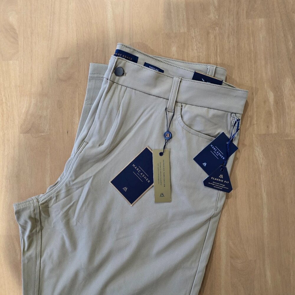 Marc Asher Performance Classic Fit 5-Pocket Pants Khaki 38x32 MSRP $68 NWT